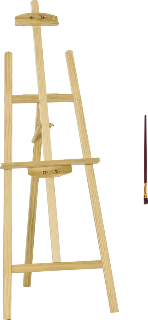 HOMCOM Șevalet de Pictură din Lemn de Pin Reglabil, Portabil și Pliabil cu Pensulă, 51,5x71,5x134,5 cm, Natural | Aosom Romania