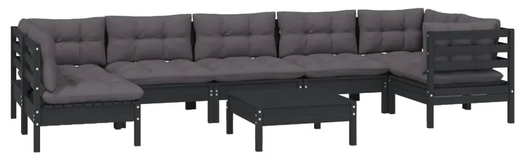 Set mobilier gradina cu perne, 8 piese, negru, lemn masiv pin Negru, 8