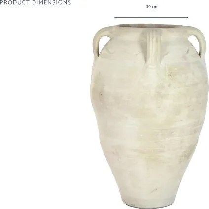 Vas decorativ amforă din teracotă artizanală, finisaj craft alb-crem, cu 4 anse, 57×57×93 cm, „Jerba"