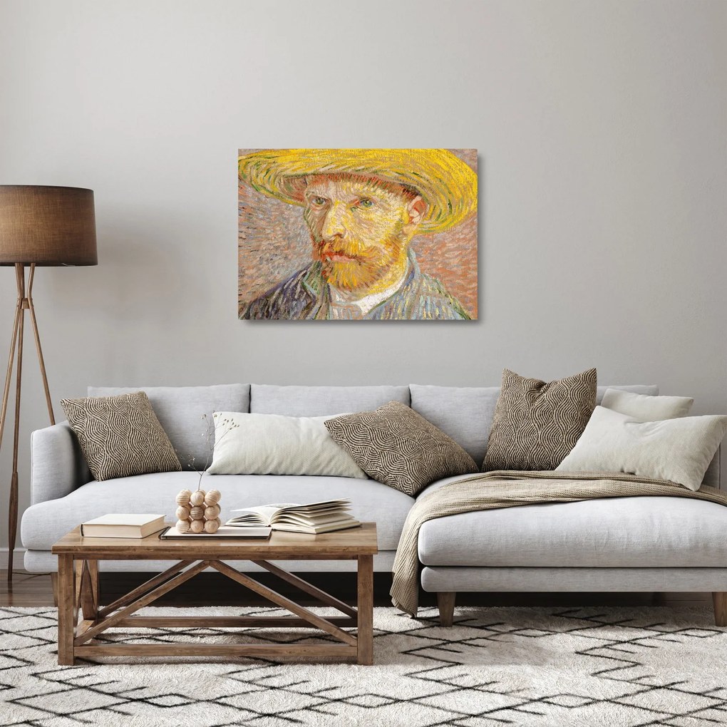 Tablou pe sticlă - Vincent van Gogh, Self-Portrait with a Straw Hat (The Potato Peeler), reproducere (70x50 cm)