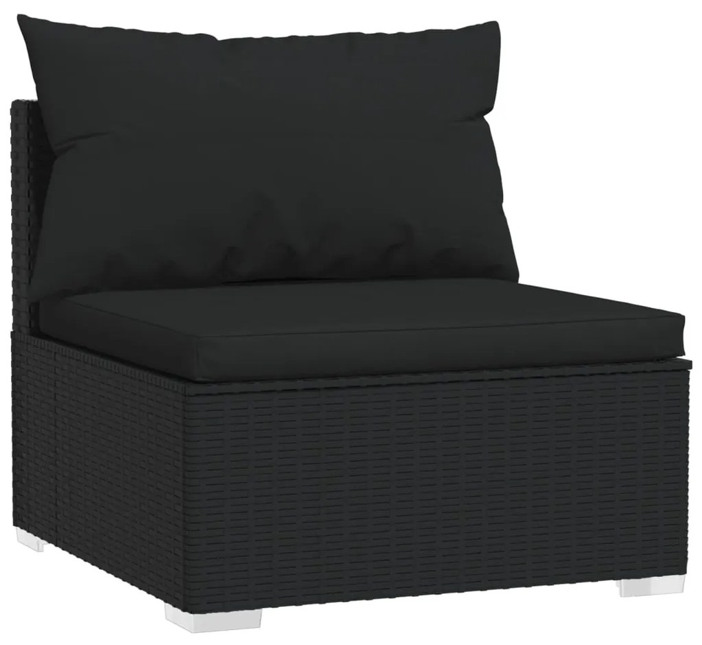 Set mobilier de gradina cu perne, 11 piese, negru, poliratan Negru, 3x colt + 7x mijloc + masa, 1