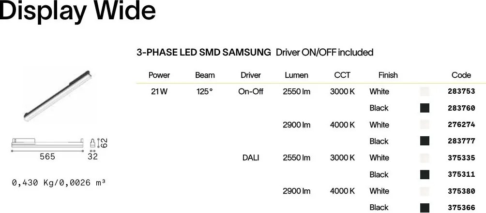 Modul LED liniar pentru sina Link, Display wide d0565 3000k