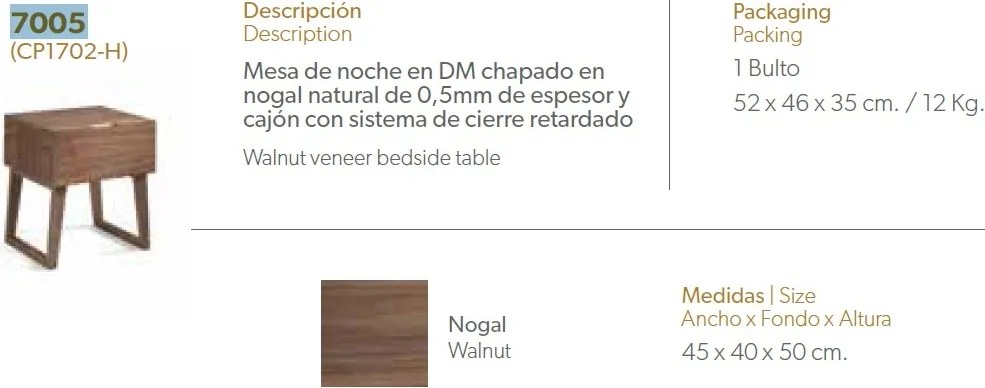 Masuta/ Noptiera eleganta design modern Walnut AC-CP1702-H