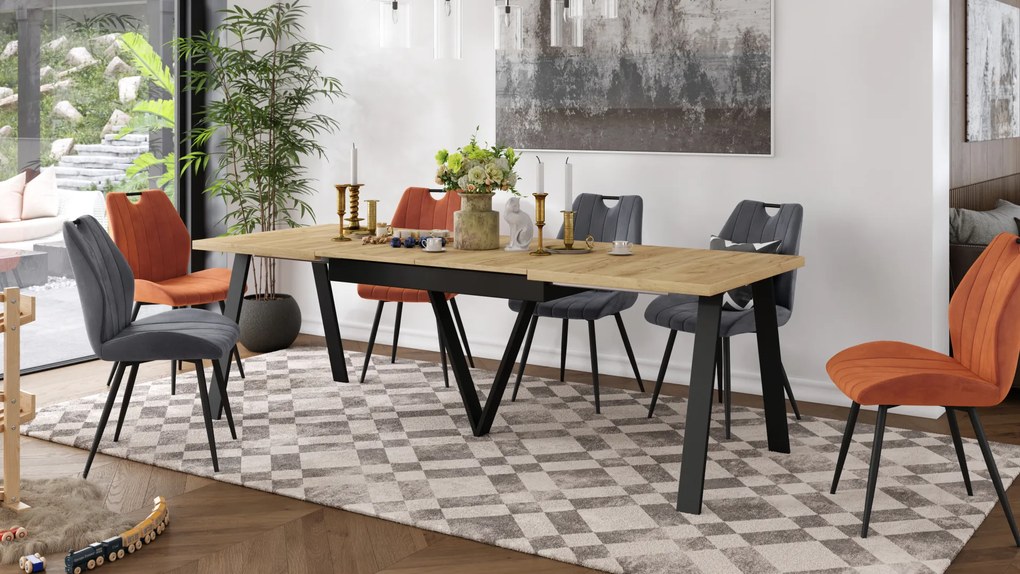 Mazzoni AVERY Stejar Craft Auriu/picioare negre - MASĂ DE LOFT/INDUSTRIALĂ PENTRU SALON/SUFRAGERIE EXTENSIBILĂ - 2 MĂRIMI!