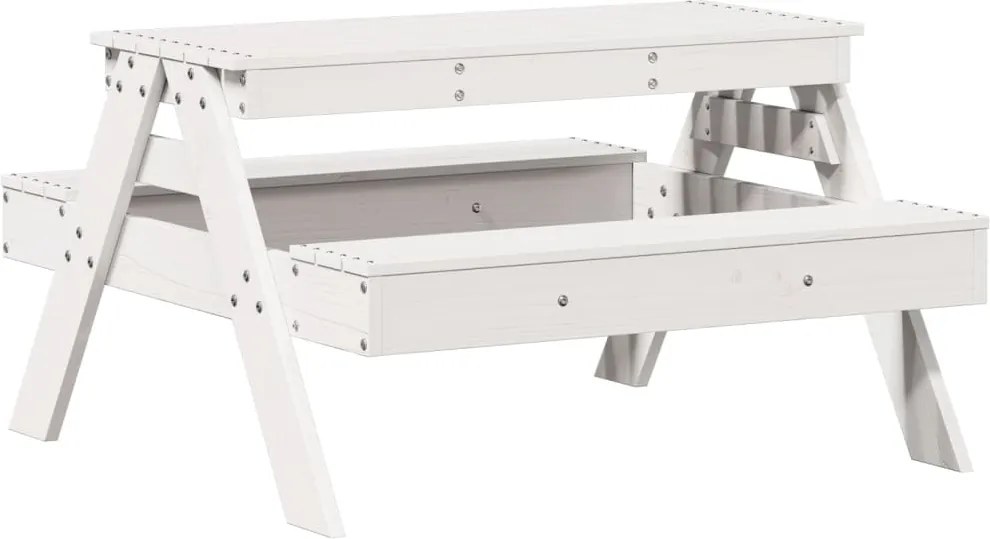 vidaXL Masă de picnic pentru copii, alb, 88x97x52 cm, lemn masiv pin