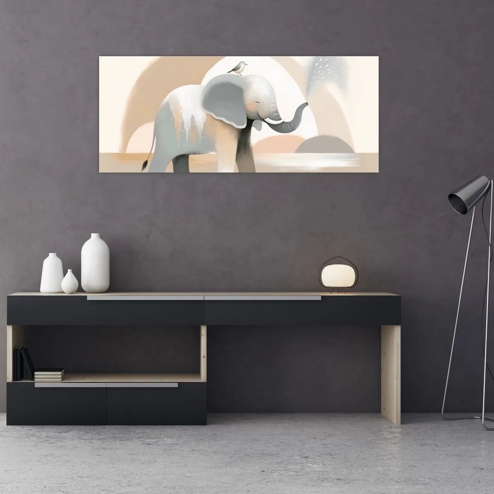 Tablou - Elefant în culori pastel (120x50 cm)