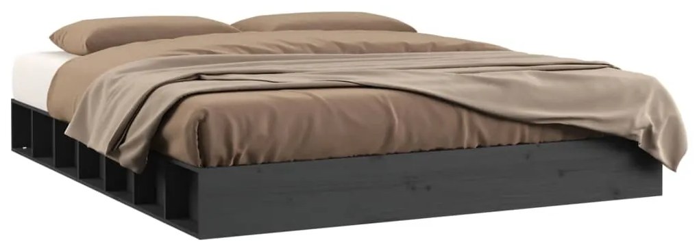 820658 vidaXL Cadru de pat, gri, 200x200 cm, lemn masiv