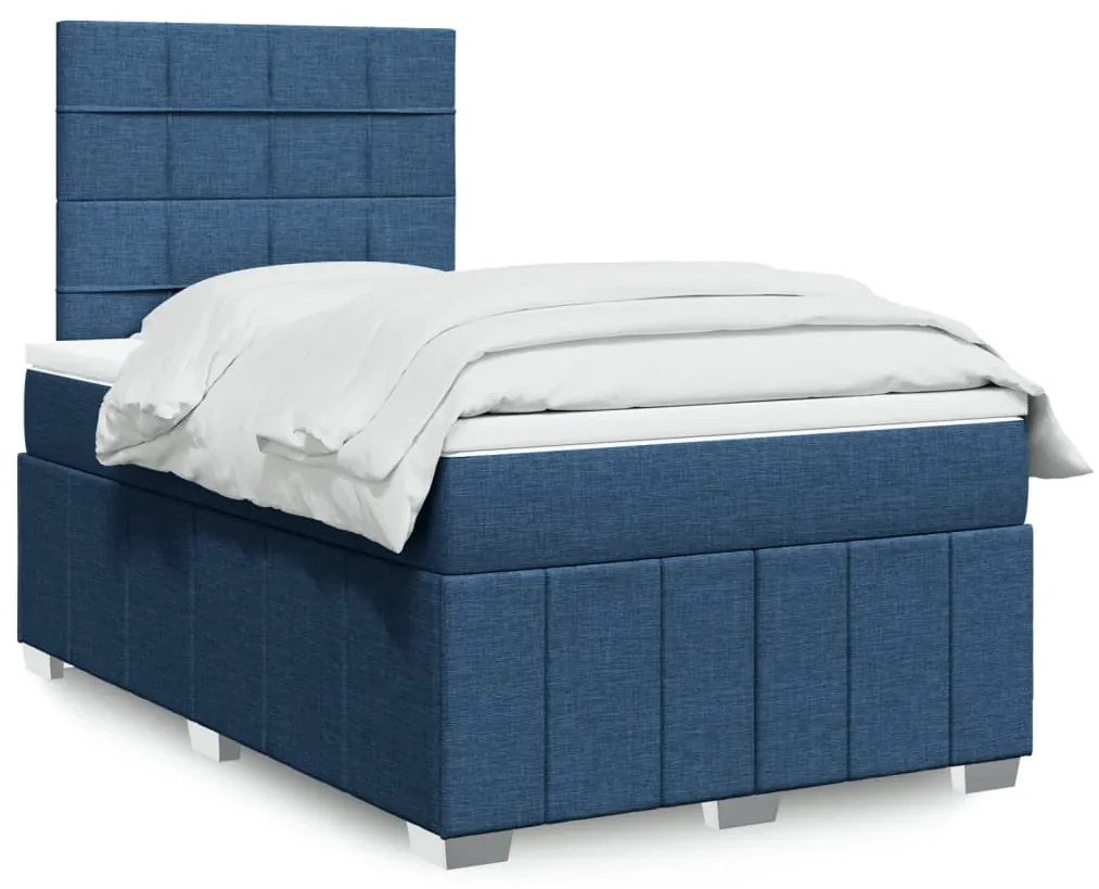 vidaXL Pat box spring cu saltea, albastru, 120x190 cm, material textil