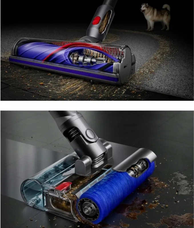 Aspirator vertical Dyson V12s Detect Slim Submarine 485350-01, 140AW, 0,35 L, 60 min, uscat/umed, 3 moduri, HEPA, senzor de praf, golire igienică, LCD cu date în timp real, nichel/galben