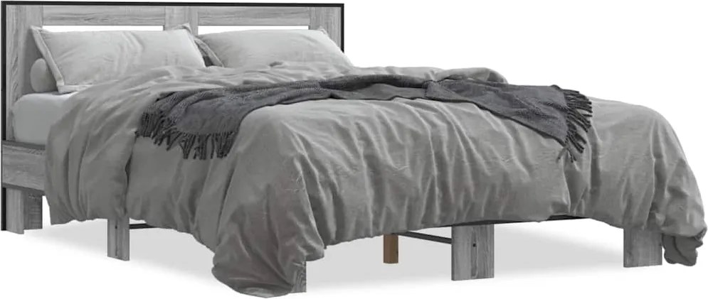 vidaXL Cadru de pat, gri sonoma, 140x200 cm, lemn prelucrat și metal