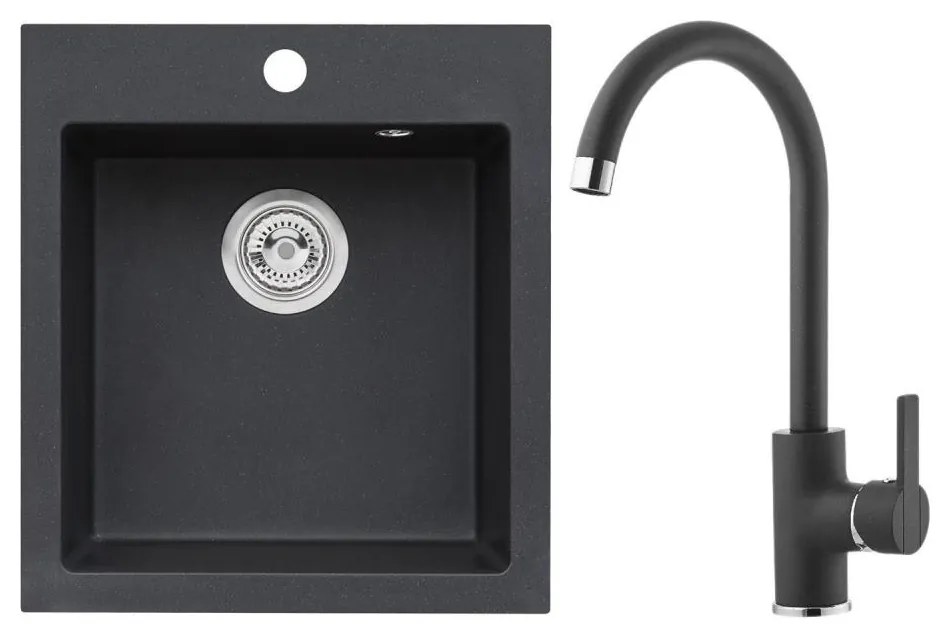 ALVEUS SETA737 - Chiuvetă de bucătărie CORTINA + baterie pentru chiuvetă TONIA granit/negru