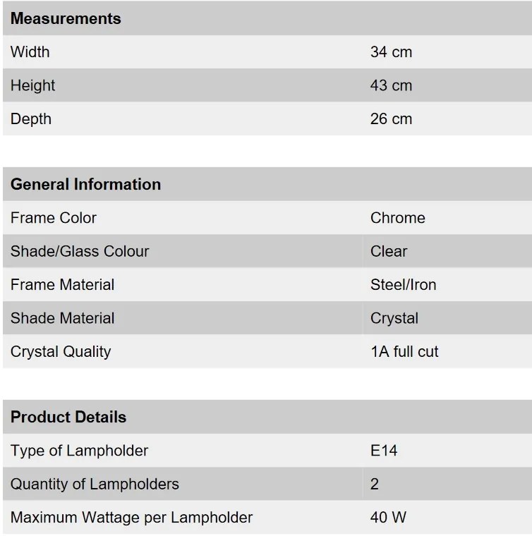 Aplica perete stil clasic cu cristale K9 Alessia WA 2-1093/2 chrom OR