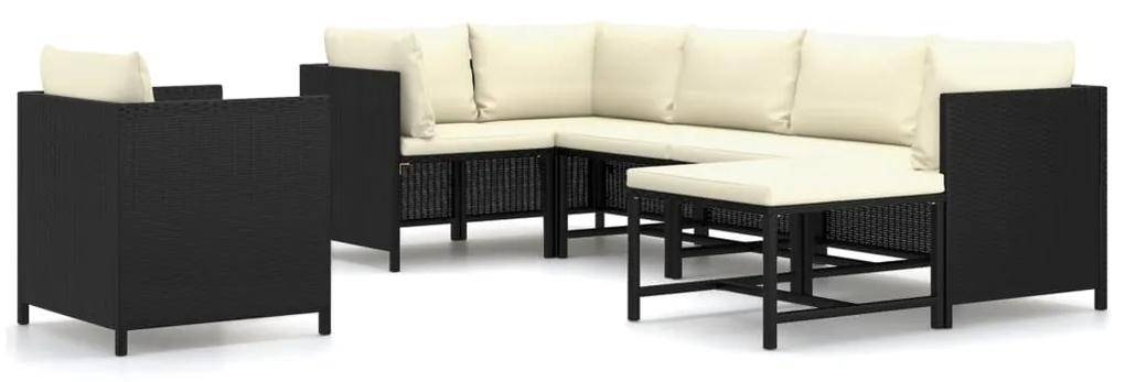 3059788 vidaXL Set mobilier de grădină cu perne, 7 piese, negru, poliratan
