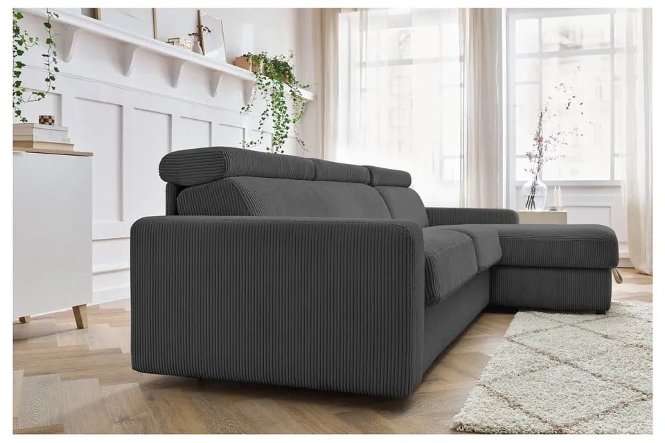 Colțar gri închis extensibil cu tapițerie din catifea reiată (cu colț variabil) Monaco – Bobochic Paris