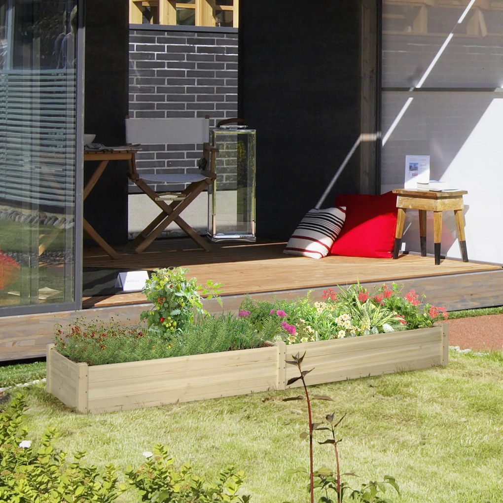 Outsunny Pat Ridicat pentru Cultivat Legume, Lada din Lemn de Brad cu Fund Deschis și Compartimente, 76x30x155 cm, Alb | Aosom Romania