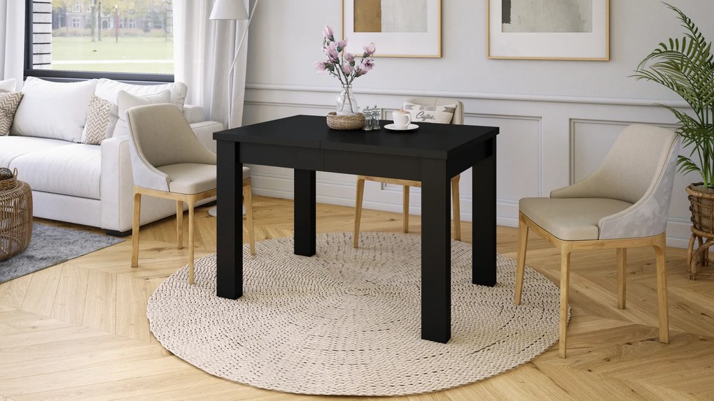 Mazzoni FONTE Negru Mat - MASĂ CLASICĂ DE BUCĂTĂRIE/LIVING EXTENSIBILĂ PÂNĂ LA 130 sau 155 cm!