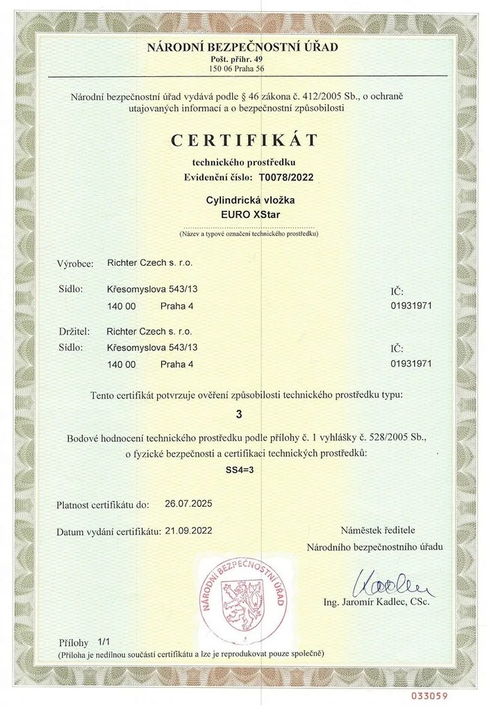 Cilindru cu buton Richter EXR.30/40K.NI em 30+40Kmm, 6 chei