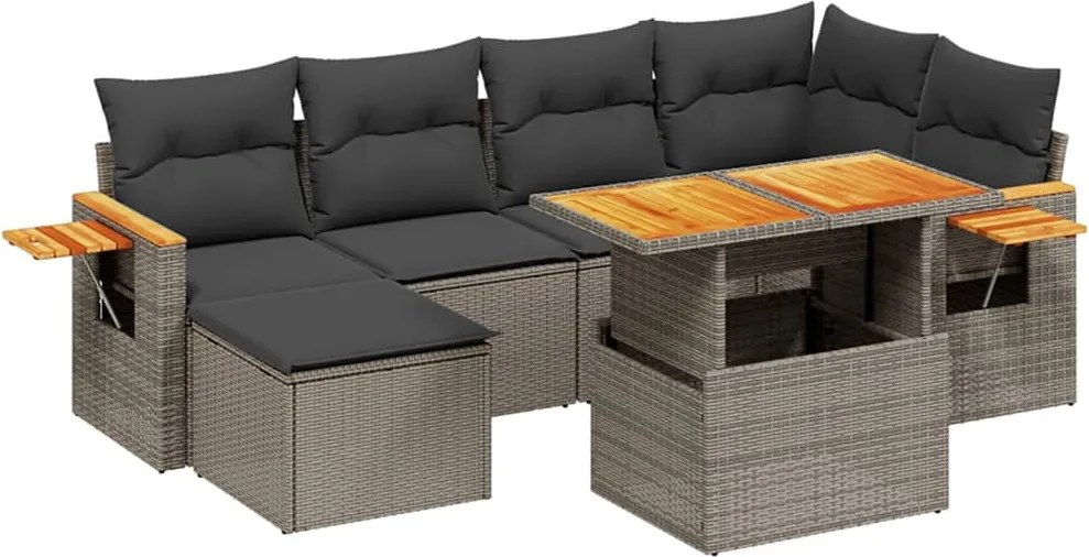 vidaXL Set canapele de grădină, 7 piese, cu perne, gri, poliratan