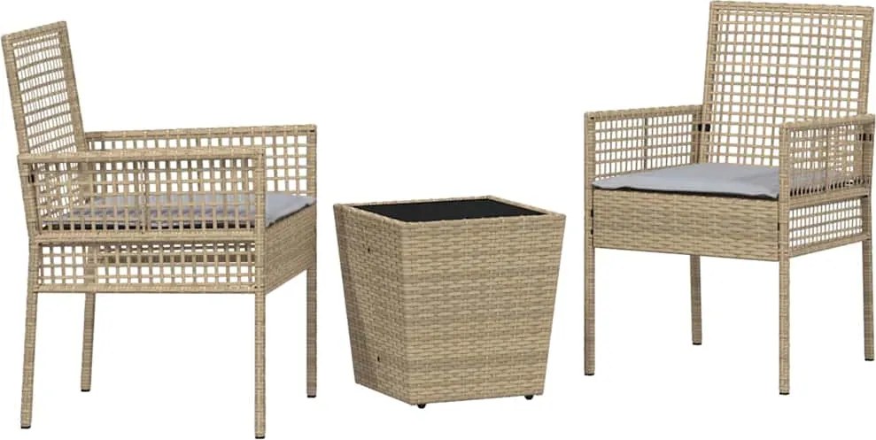 vidaXL Set Bistro de Grădină 3 pcs Bej poliratan