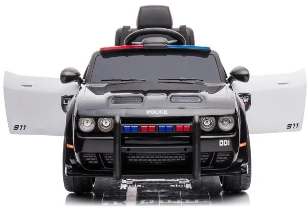 Mașinuță electrică de poliție Dodge Challenger 50W/4500 mAh negru/alb
