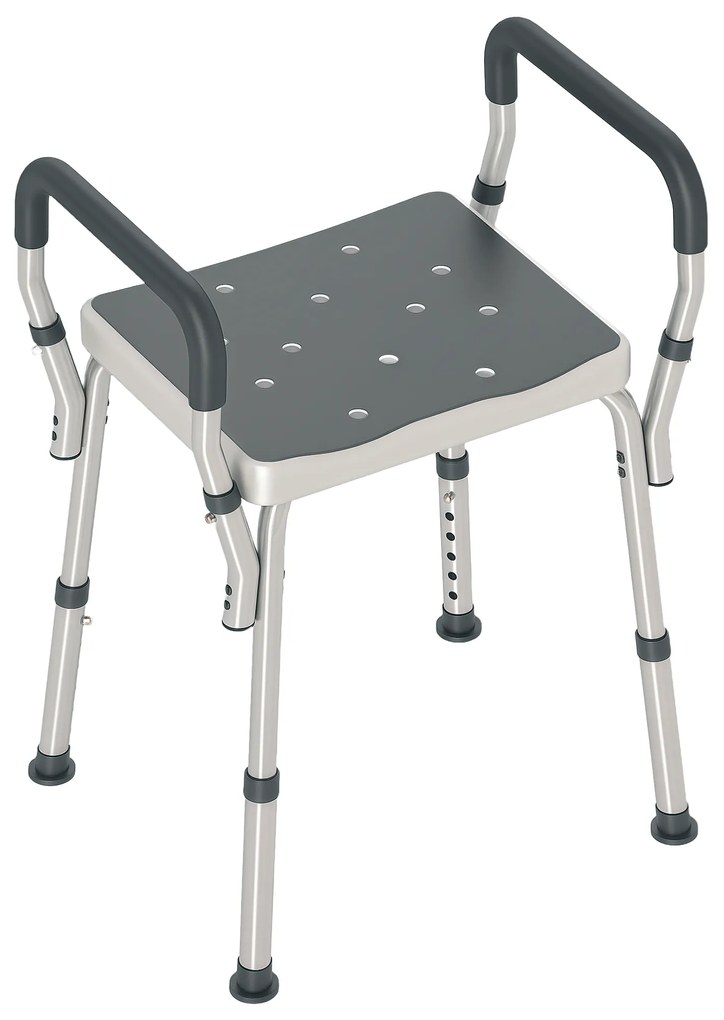 HOMCOM Taburet de duș pentru persoane în vârstă și cu handicap cu brațe, înălțime reglabilă, tampoane antialunecare, gri | Aosom Romania