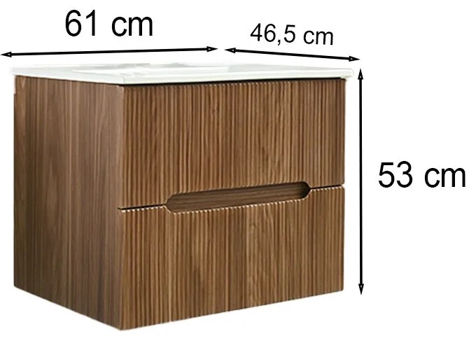 Mască de baie Trent 60 cu chiuvetă ceramică, 2 sertare, stejar apus de soare