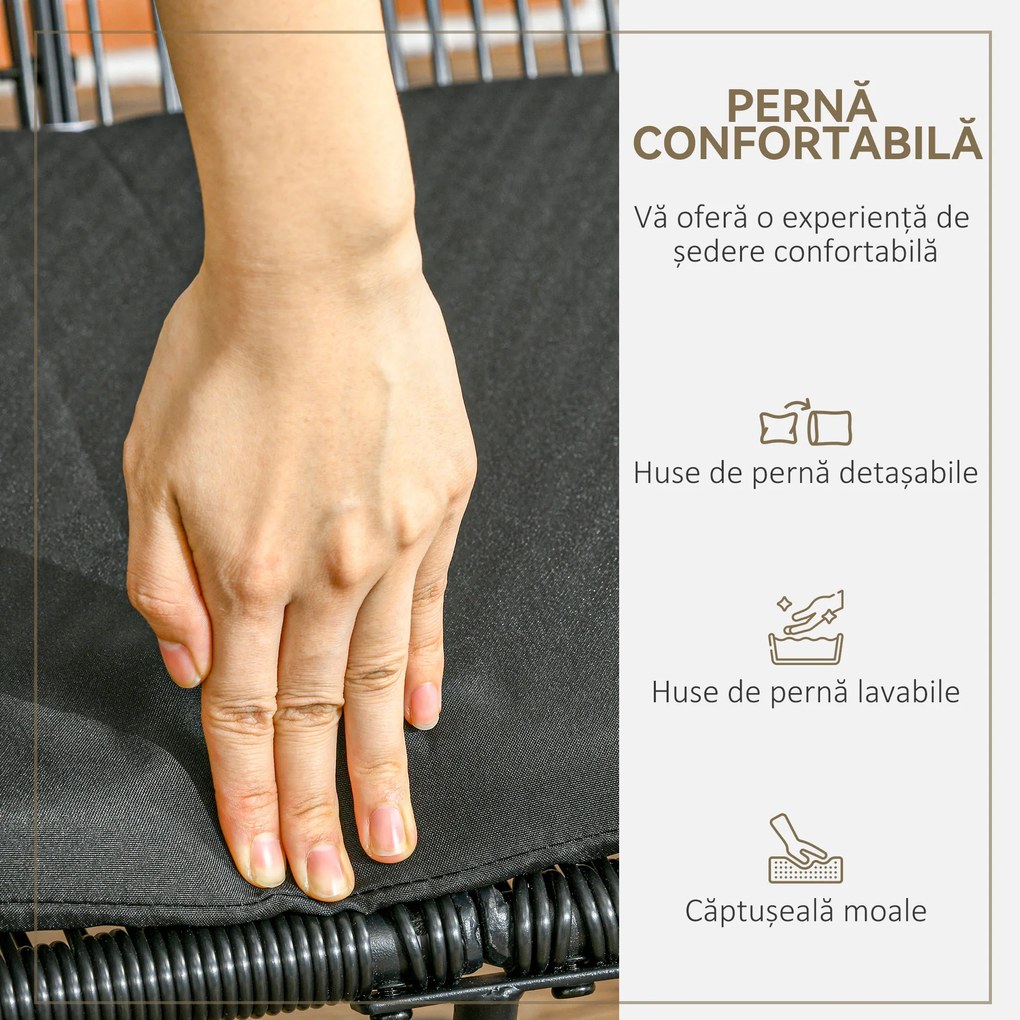 Outsunny Bancă Acapulco cu Brațe, Perne și Cadru din Oțel, Greutate Maximă 260 kg pentru Balcon, Terasă, Grădină 132x72x83 cm Negru | Aosom Romania