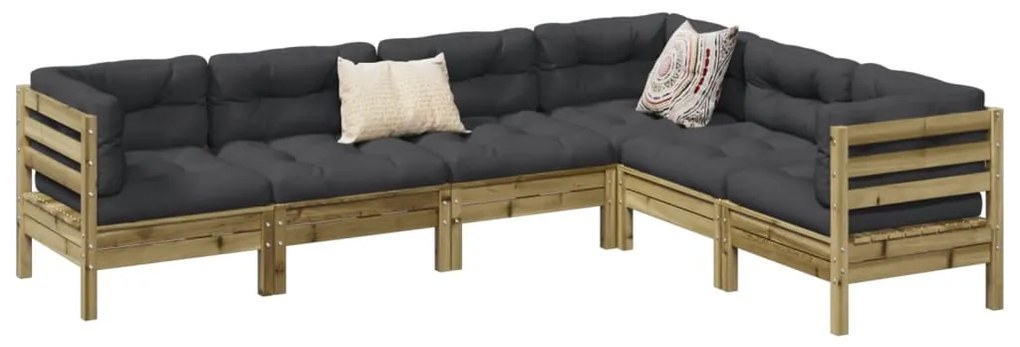 vidaXL Set canapele de grădină cu perne, 6 piese, lemn de pin tratat