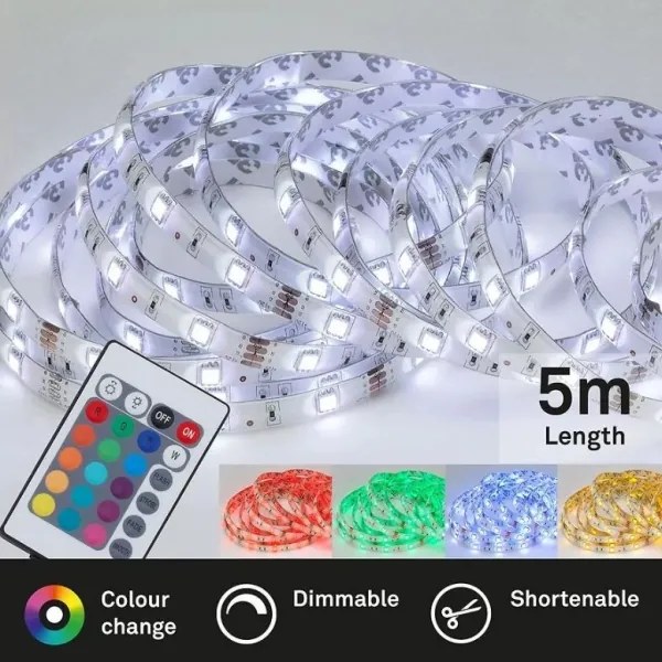 Bandă LED RGBW dimabilă 6,5m LED/22W/230V Brilo + telecomandă