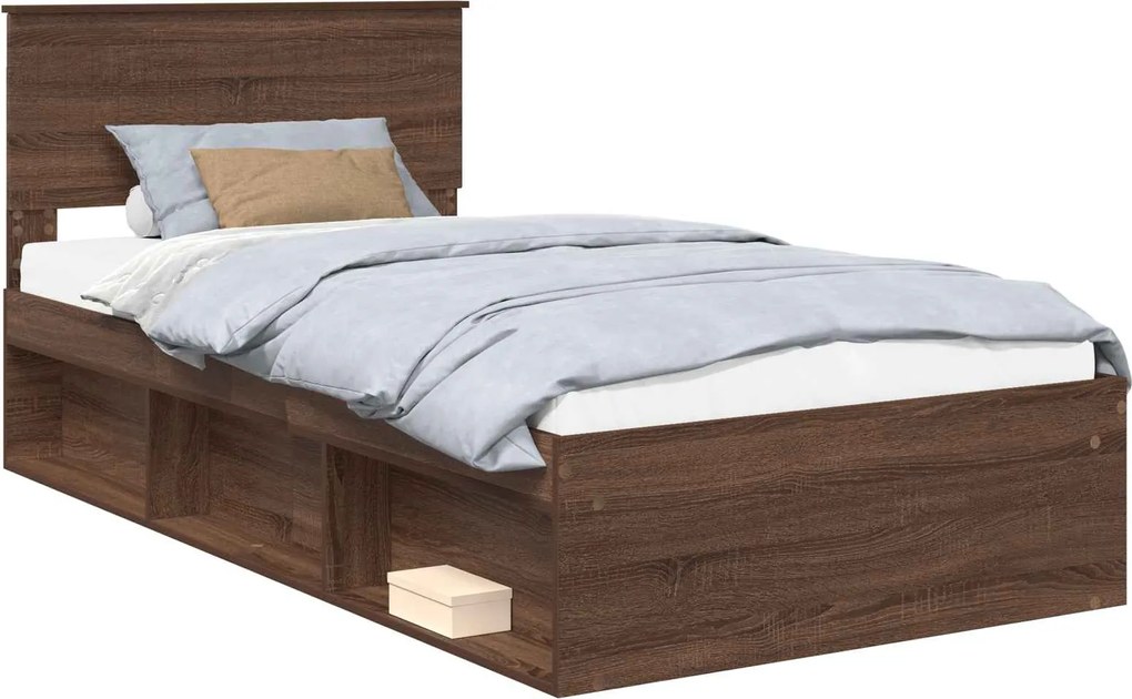 vidaXL Cadru de pat Stejar închis 100 x 200 cm Lemn de pin masiv