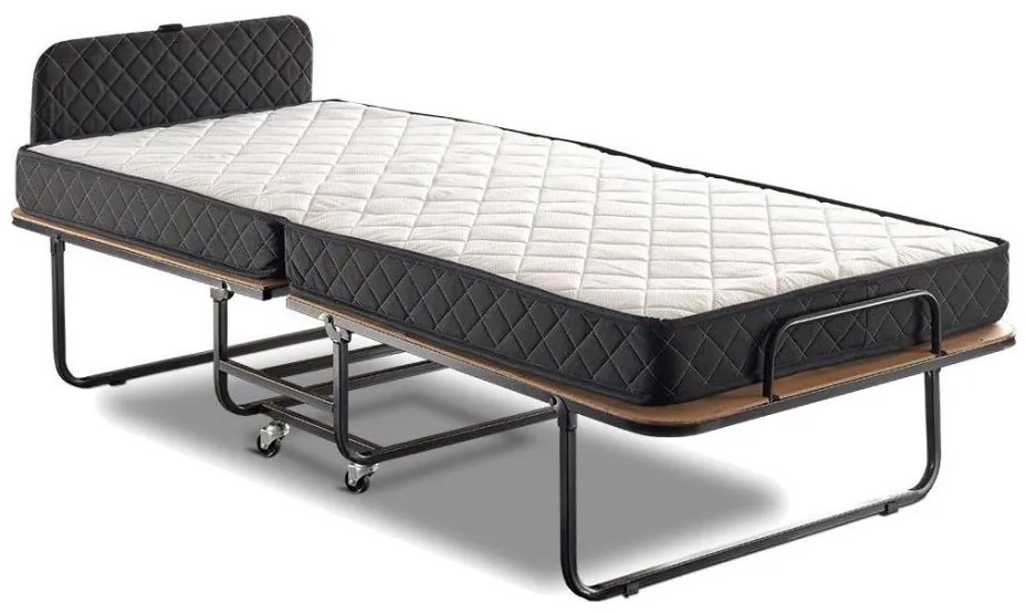 Pat metalic pliabil HERON, 90 x 204 cm, pentru o persoană, cu saltea, alb