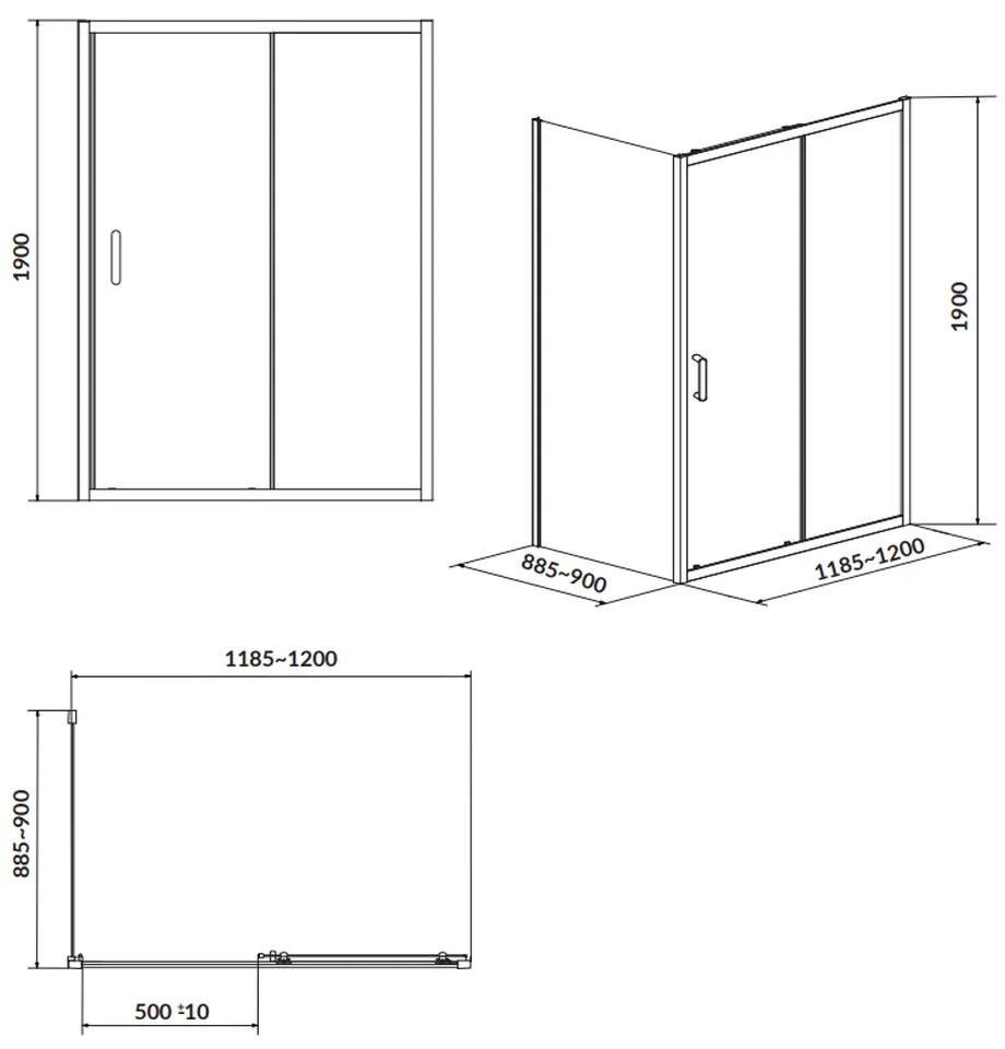 Cabina de dus dreptunghiulara 120x90 cm Cersanit Arteco, crom 1200x900 mm