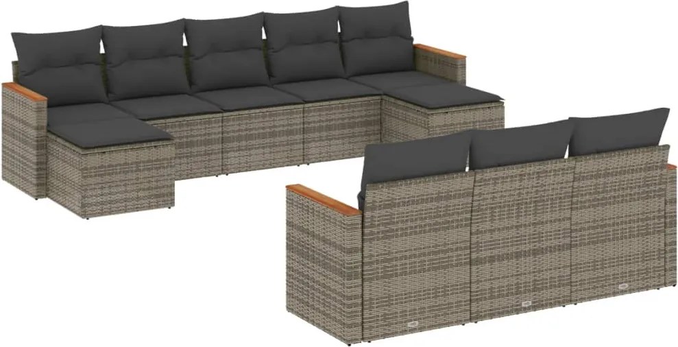 vidaXL Set mobilier de grădină cu perne, 10 piese, gri, poliratan