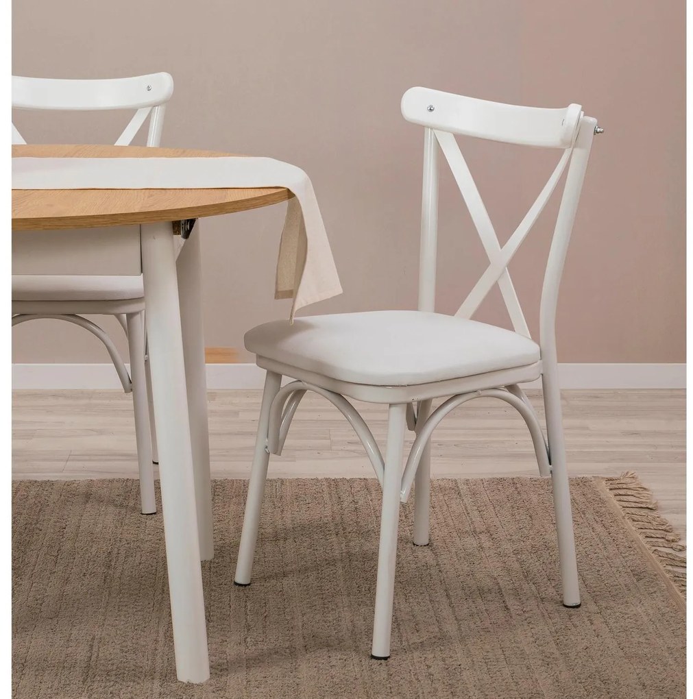 Set mobilier sufragerie Duvasa 6 (alb + stejar) (pentru 2 persoane). 1093757