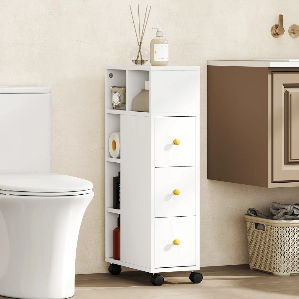 HOMCOM Unitate de Stocare pentru Baie Slim cu Roți - Alb | Aosom Romania