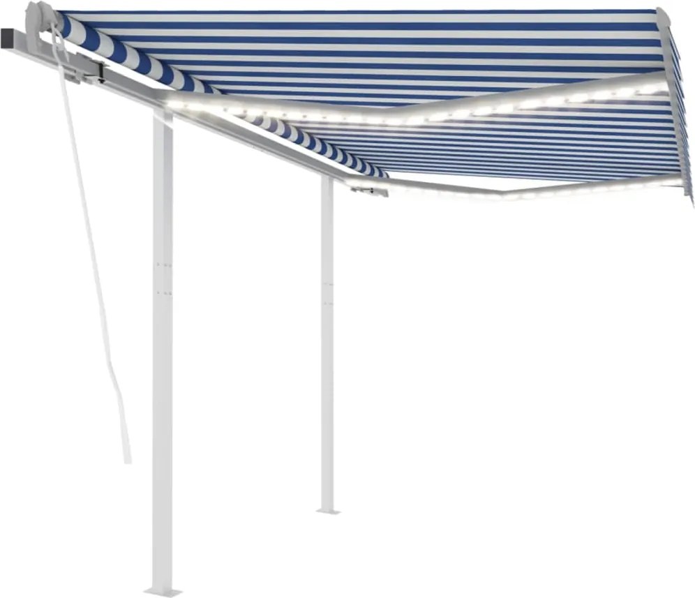 vidaXL Copertină automată cu senzor vânt&LED, albastru/alb, 3x2,5 m