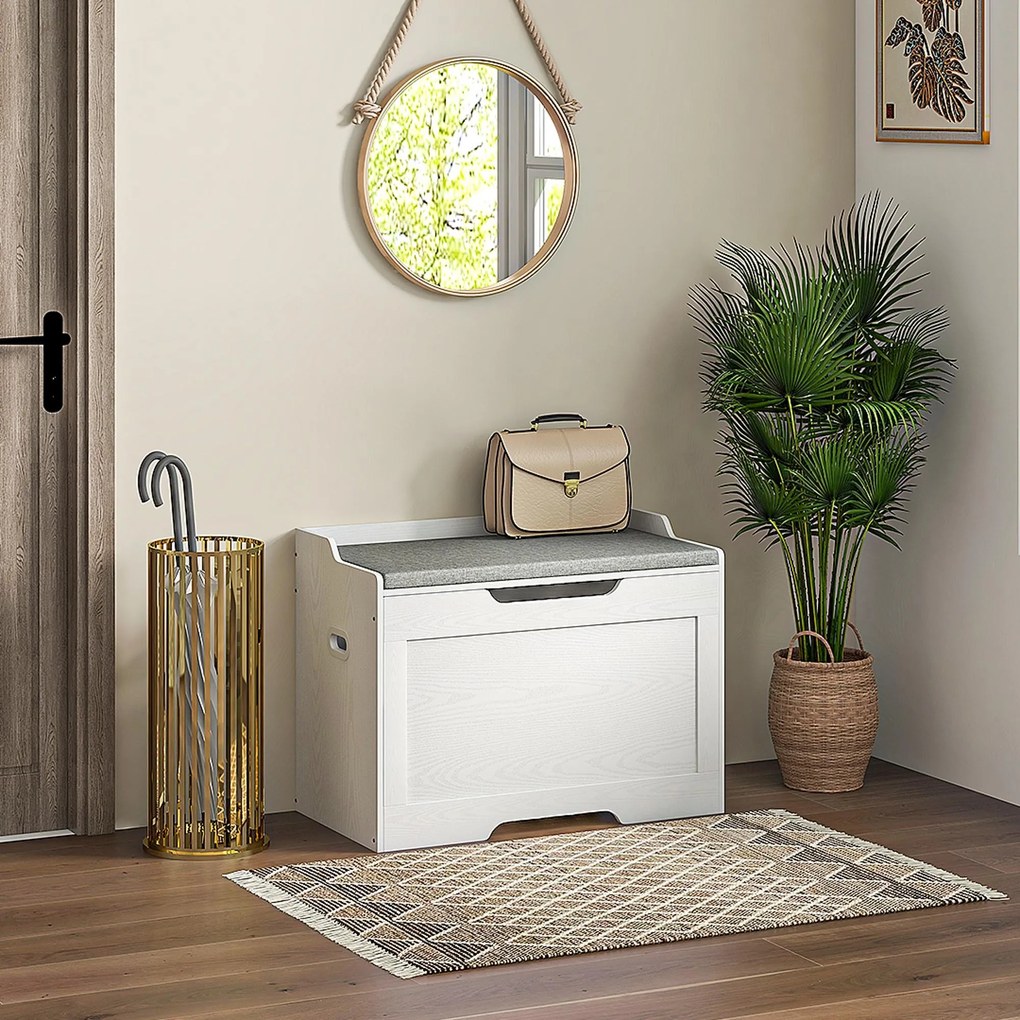 HOMCOM Cufăr de depozitare de 103 litri, bancă cu spațiu de depozitare cu balama de siguranță, pernă de șezut, pentru diferite camere, Alb | Aosom Romania