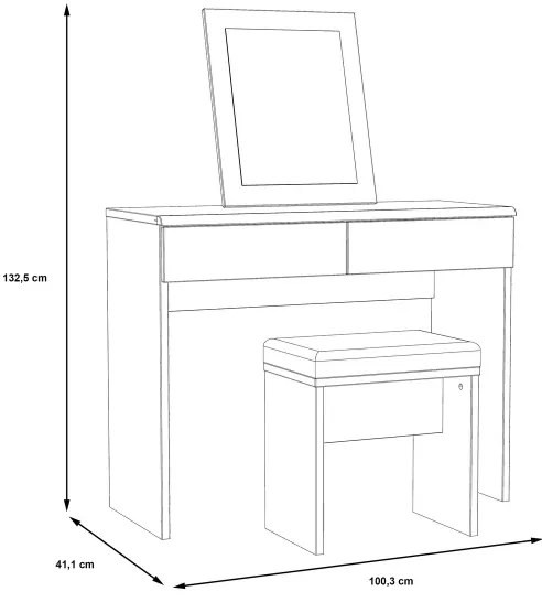 Masă de toaletă JUNO cu taburet, 45 x 29,6 cm, maro/negru