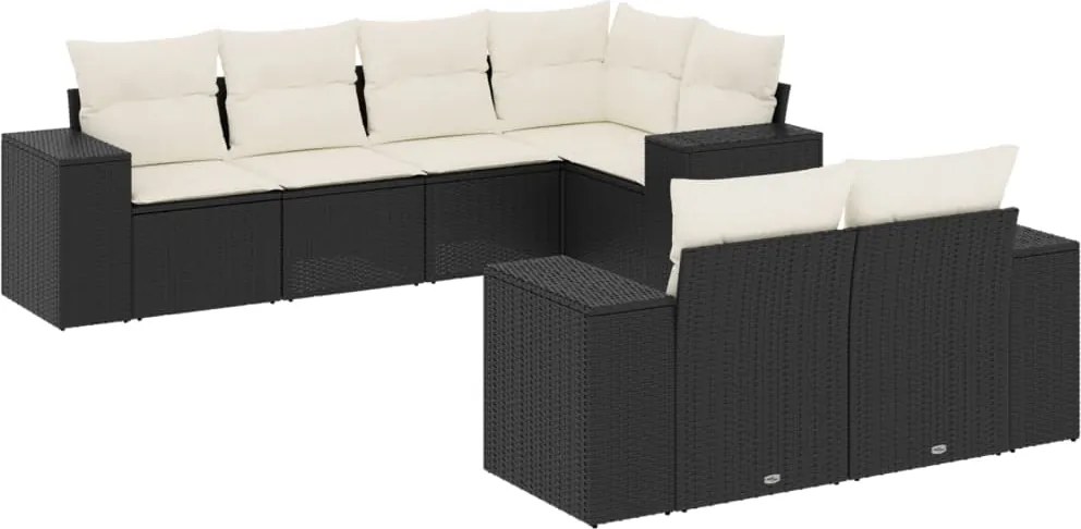 vidaXL Set canapele de grădină cu perne, 7 piese, negru, poliratan