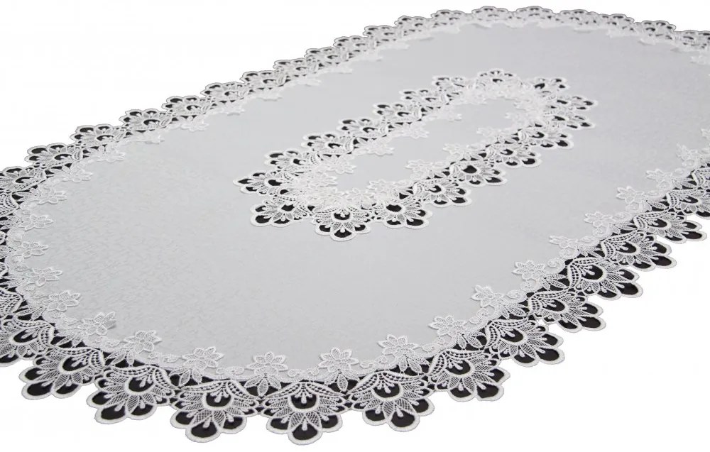 Față de masă ovală albă decorată cu dantelă Lățime: 35 cm | Lungime: 70 cm