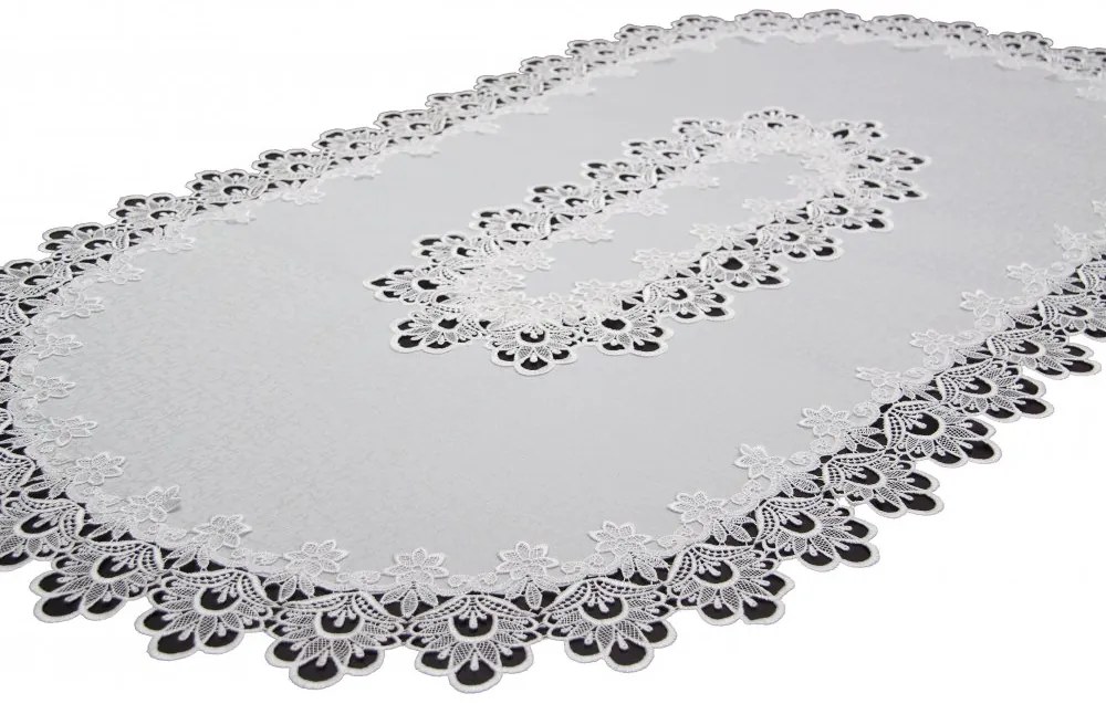 Față de masă ovală albă decorată cu dantelă Lățime: 50 cm | Lungime: 100 cm