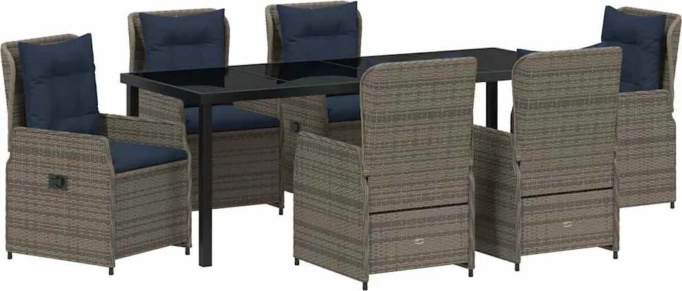 vidaXL Set de masă pentru grădină 7 pcs Gri Rattan poli