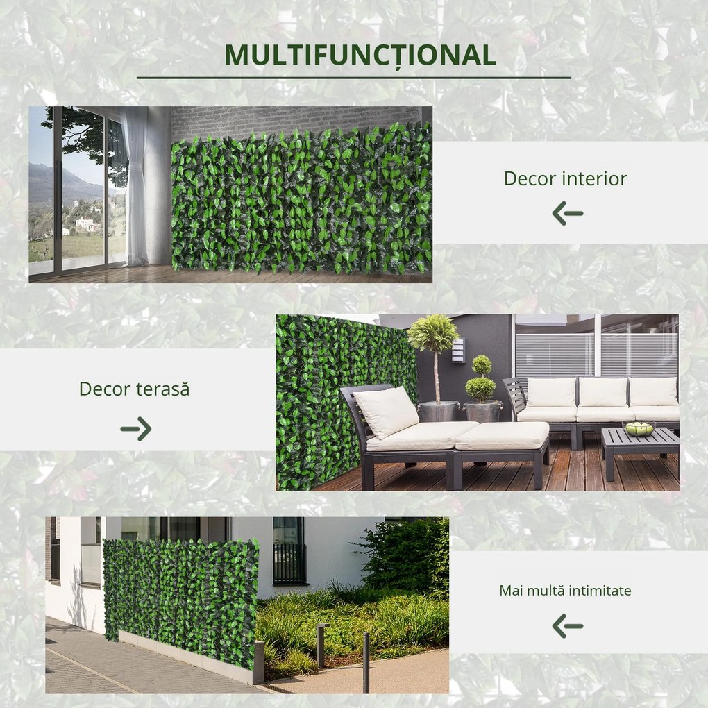Gard artificial Verde Outsunny, 1X3m, iedera artificiala, frunze artificiale | Aosom RO