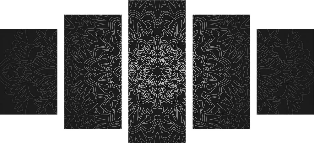 Tablou 5-piese Mandala ornamentală în design alb-negru