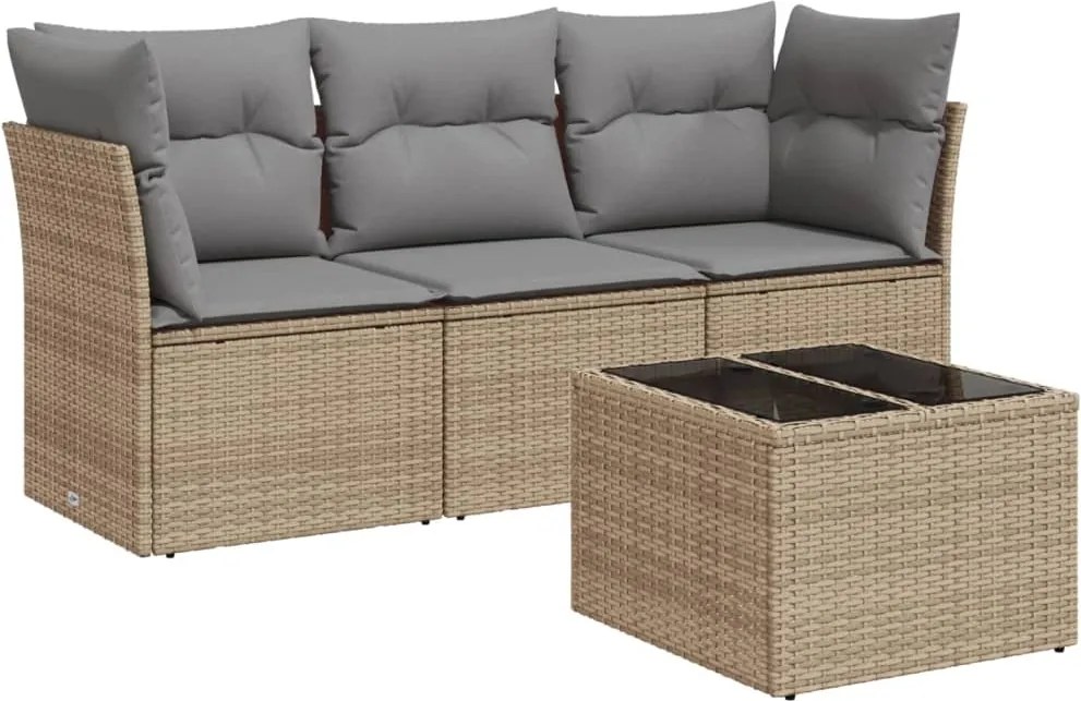 vidaXL Set canapele de grădină, 4 piese, cu perne, bej, poliratan