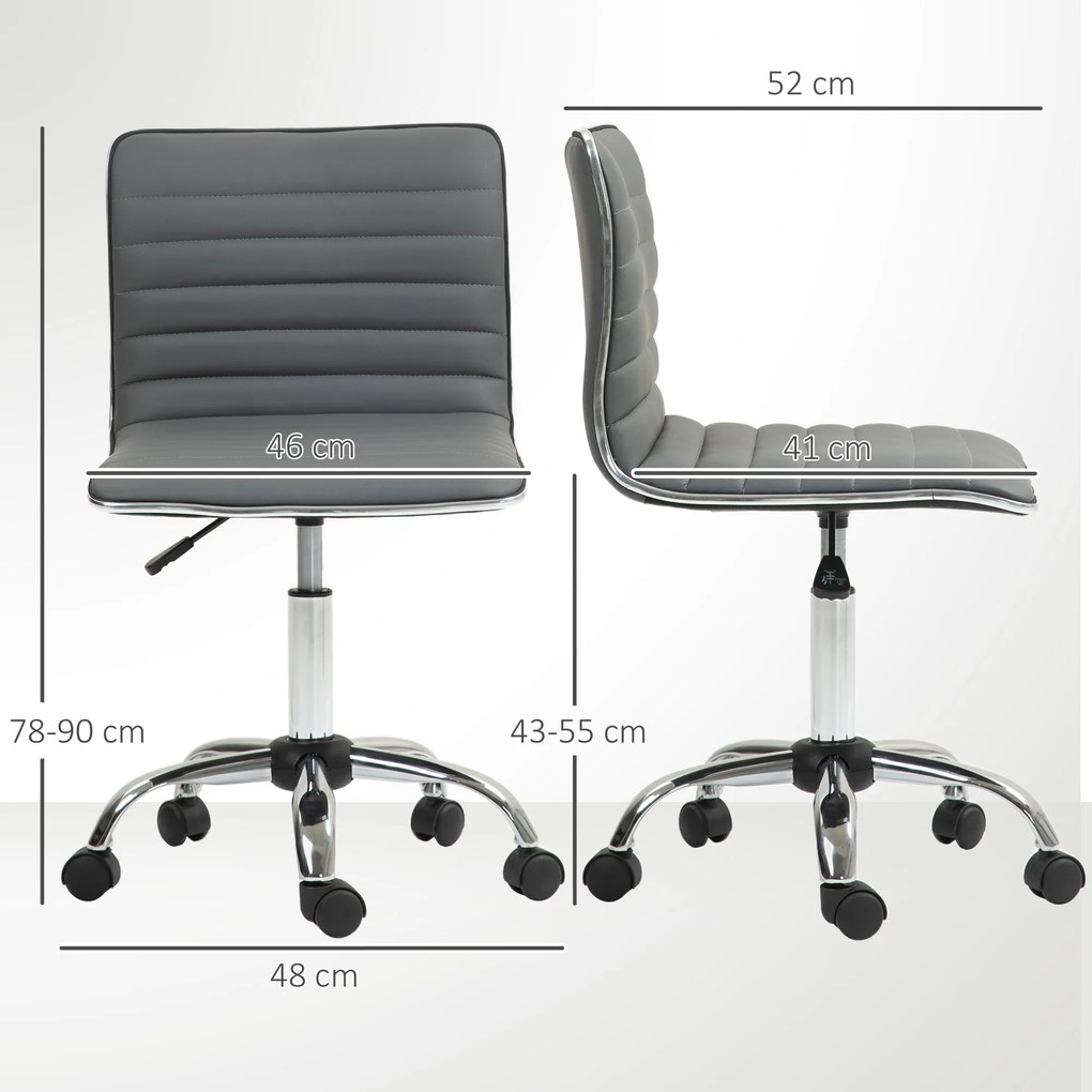 HOMCOM Scaun Ergonomic de Birou cu Înălțime Reglabilă, Șezut Pivotant și 5 Rotile, 48x52x78-90 cm, Gri Închis | Aosom Romania