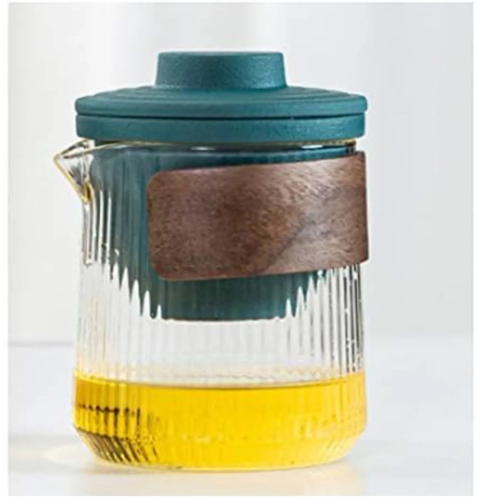 Set Cana 380ml sticla borosilicata cu protecte lemn, 4 cupe si infuzor Ceramic, Lines