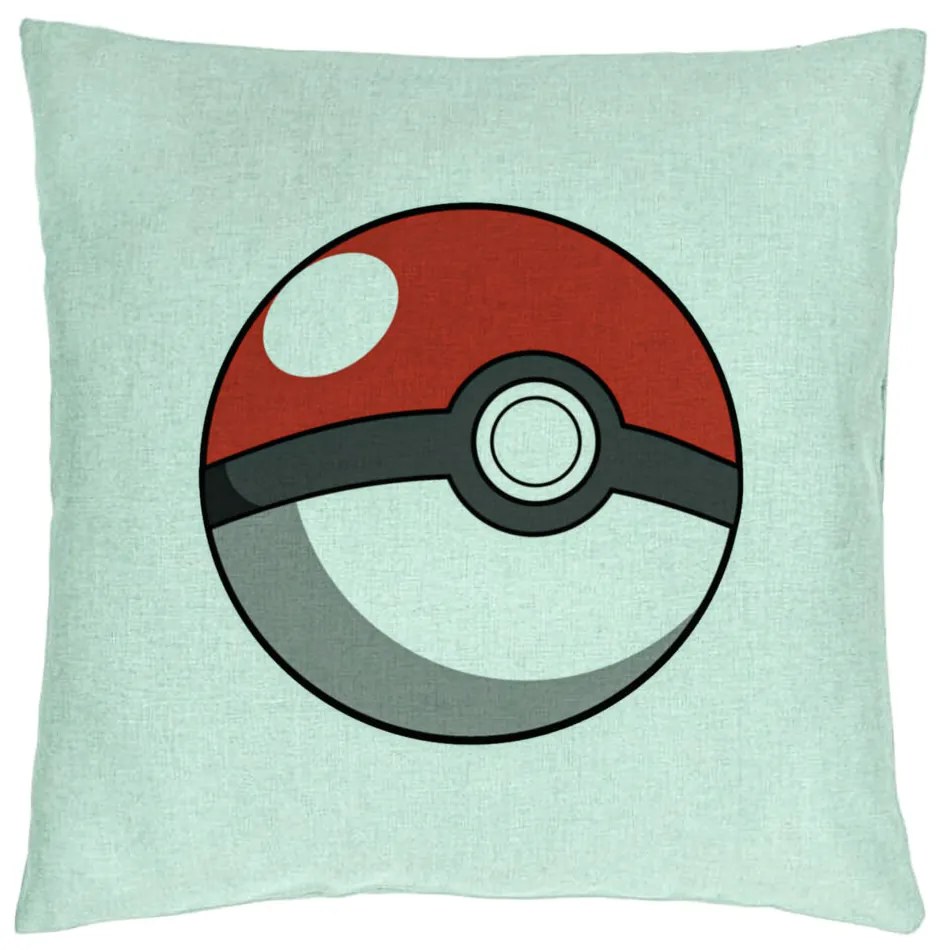 Perna Decorativa, Model copii Pokeball, 40x40 cm, Verde Menta, Husa Detasabila, Burduf