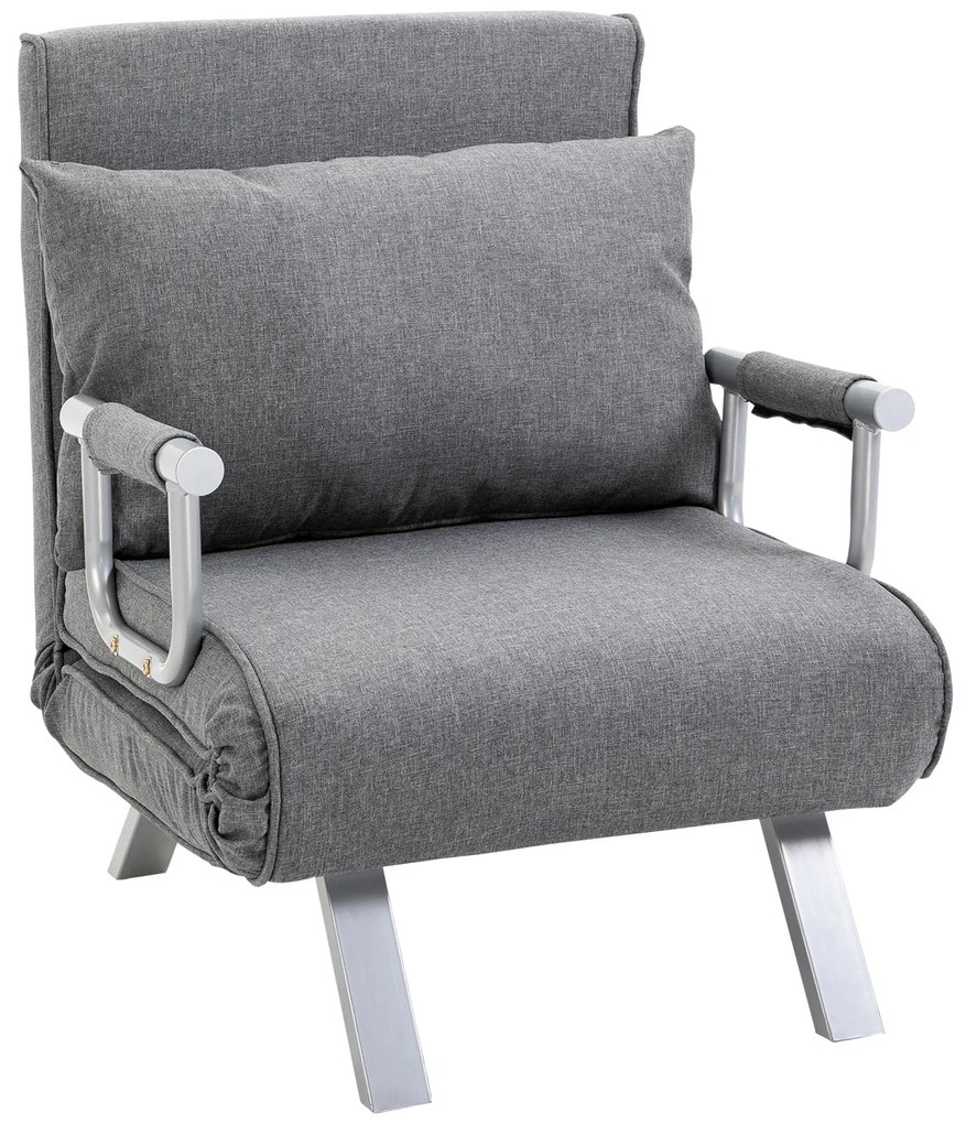 HOMCOM Fotoliu de relaxare cu funcție de întindere, Pat de oaspeți, 65 cm x 69 cm x 80 cm, Gri | Aosom Romania