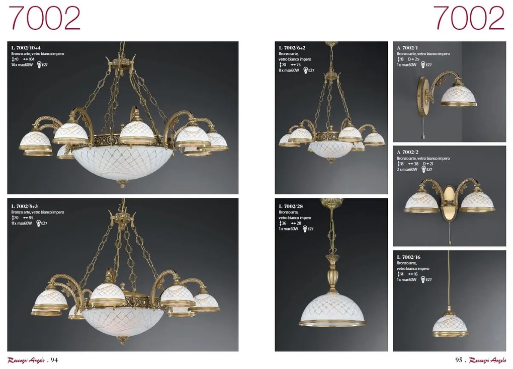 Candelabru cu 10 brate clasic design italian din alama, sticla 7002 RA-L. 7002/10+4